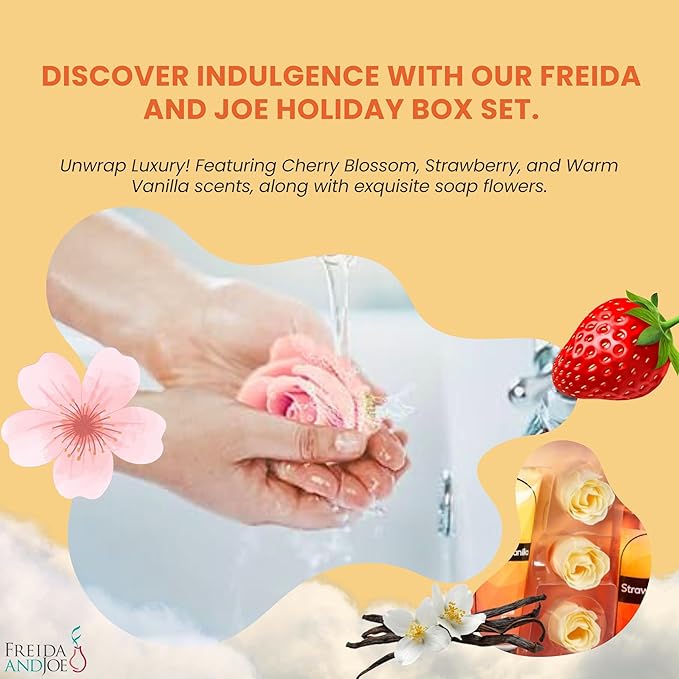 Fine Fragrance Body Mist & Body Splash Gift Set – Luxury Self-Care Combo for Women and Girls (Cherry Blossom, Strawberry, Warm Vanilla, Rose Soap) Mother’s Day Gift for Mom