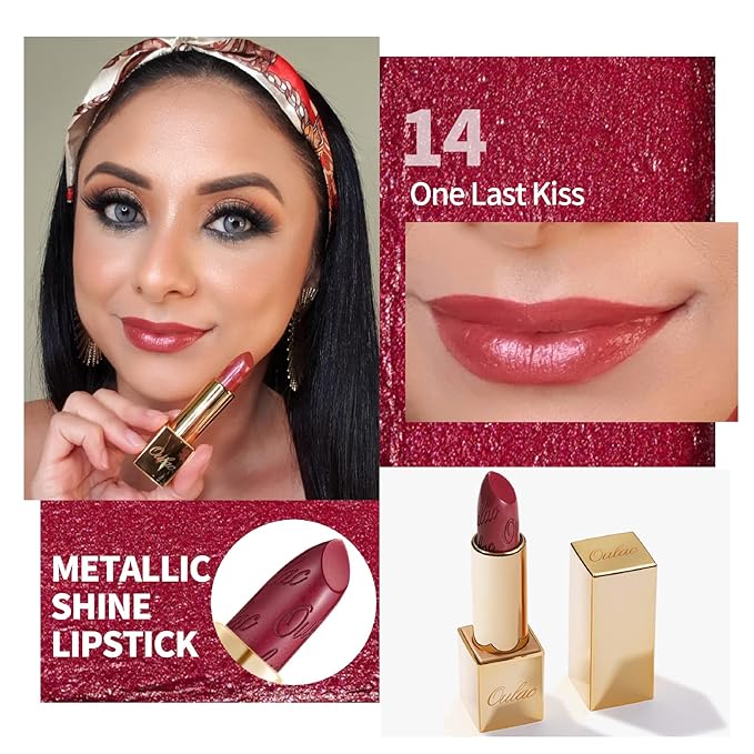 Oulac Metallic Lipstick Set- Dark Lipcolor with Moisturizing Formula, Vegan Beauty, Full-Coverage Lip Color, Christmas Gifts for Women, 4.3g X 3PCS