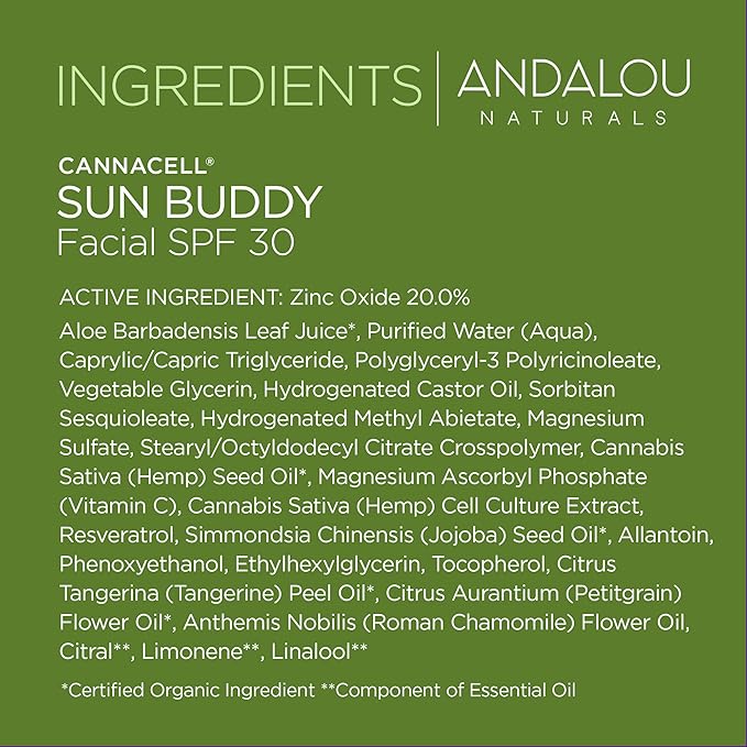 Andalou Naturals Face Sunscreen, CannaCell Sun Buddy SPF 2.7 Fl Oz
