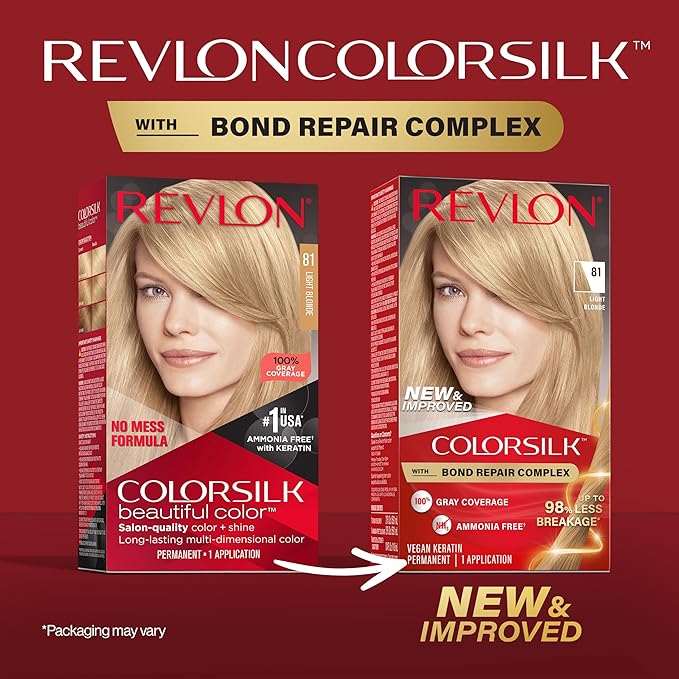 Revlon ColorSilk with Bond Repair Complex, Blonde Permanent Hair Color, 100% Gray Coverage, Ammonia Free Hair Dye, Vegan Keratin, 81 Light Blonde (Pack of 3)