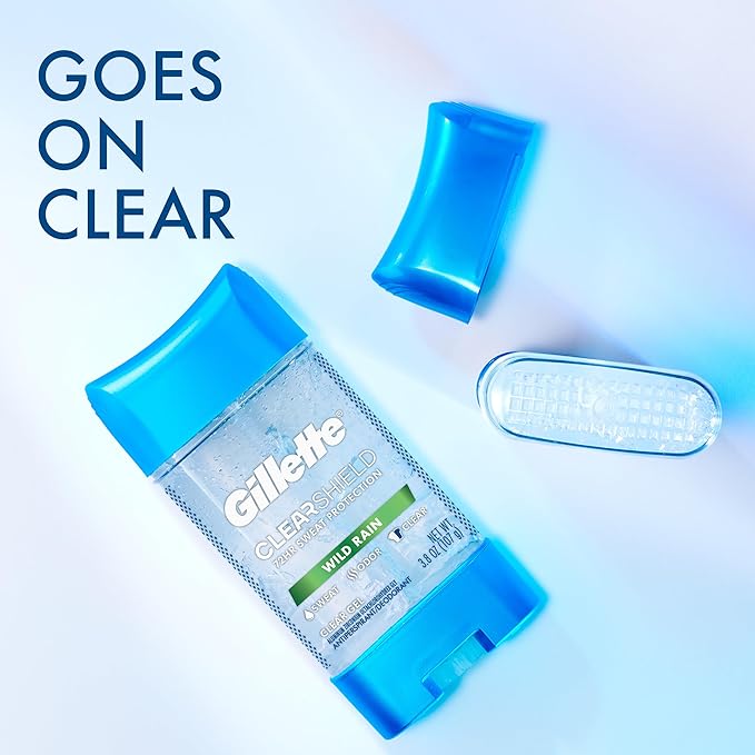 Gillette Antiperspirant and Deodorant for Men, 72hr Sweat & Odor Protection, Long Lasting Freshness, Anti-White Mark Technology, Clear Gel, Wild Rain Scent, 3.8 oz (Pack of 2)