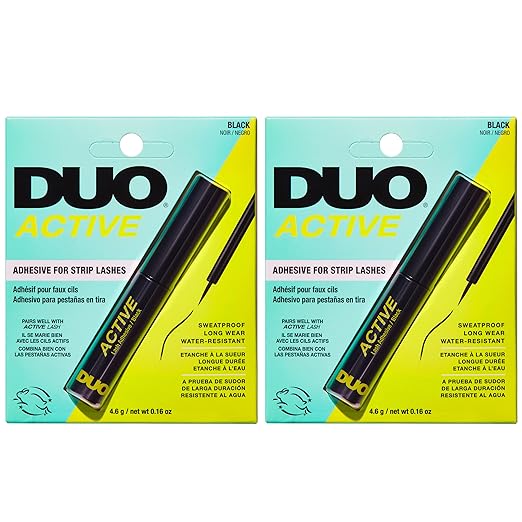 DUO Active Lash Adhesive for Strip Lashes – Water-Resistant, Long-Lasting Black Eyelash Glue, 0.16 oz, 2 Pack