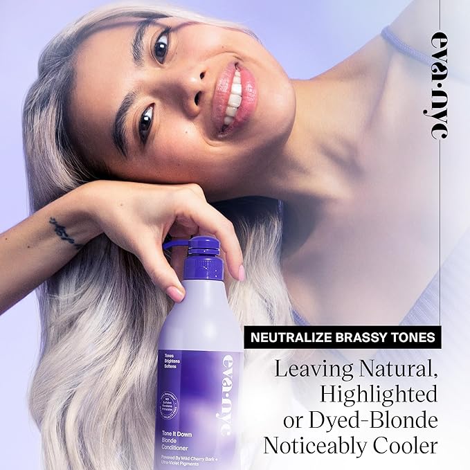 Eva NYC Tone It Down Purple Conditioner for Blonde & Color-Treated Hair, Eliminates Brassy Yellow Tones, Hair Moisturizer, 1L