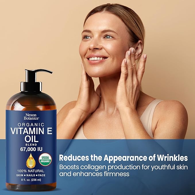 Organic Vitamin E Oil Blend 67,000 IU - 8 fl oz - Made from Pure, Natural Oils for Skin, Scars & Face - Aceite de Vitamina E - Nexon Botanics