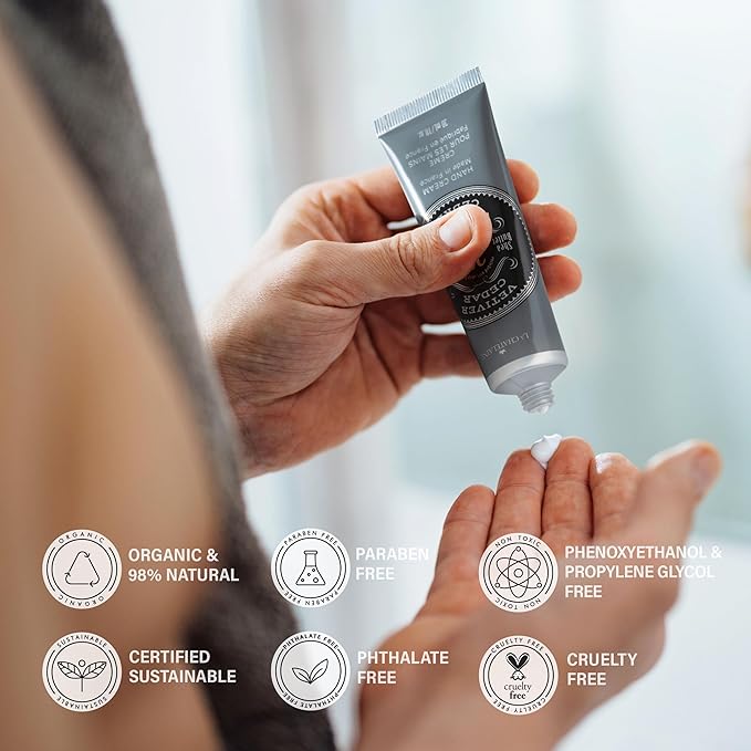 La Chatelaine 20% Shea Butter Hand Cream Travel Size, Men, Unisex, Organic Argan Oil, Moisturizing, Nourishing, Extra-Rich Hand Lotion, Made in France, Paraben Free, 1 oz / 30ml (Vetiver Cedar)