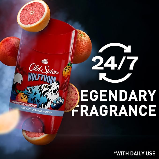 Old Spice Aluminum Free Deodorant for Men, 24/7 Odor Protection, 24/7 Freshness & Lasting Scent, Goes on Clear, Wolfthorn with Sweet Citrus Scent, 2.6 oz