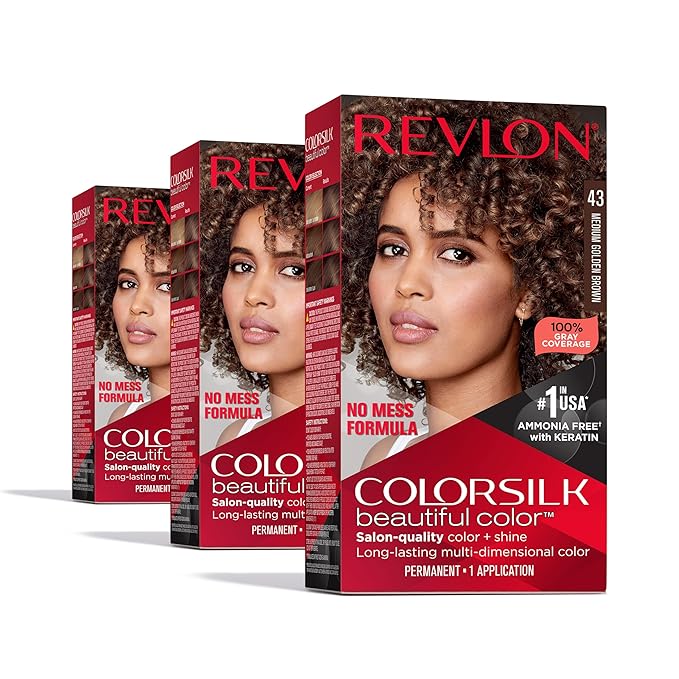 Revlon Colorsilk Beautiful Color Permanent Hair Color, (OLD VERSION) 43 Medium Golden Brown (Pack of 3)