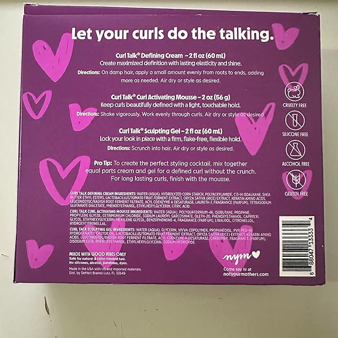 Not Your Mothers Curl Talk To Go Mini Styling SET. Defining Cream And Curl Activating Mousse.