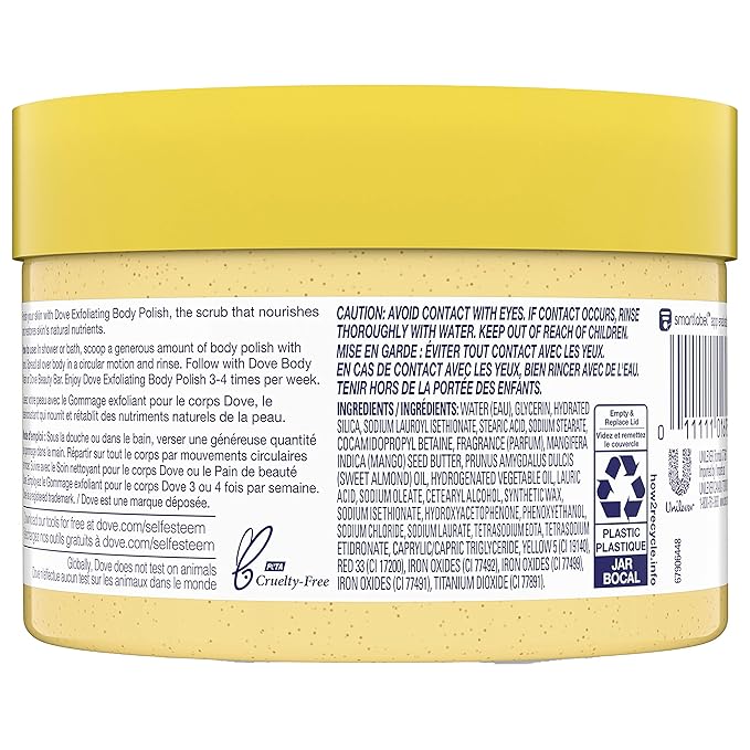 Dove Exfoliating Body Polish Body Scrub Crushed Almond and Mango Butter 4 Count Exfoliating Scrub for Dry Skin Gently Exfoliates to Reveal Healthy Skin 10.5 oz