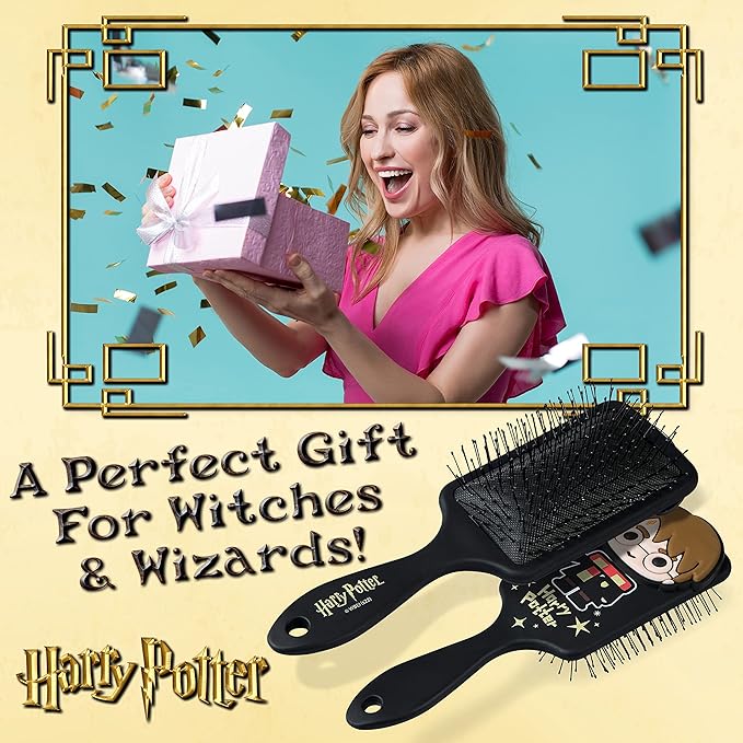Official Harry Potter Hair Brush, Detangler for Girls, Gifts for Fans (Black)