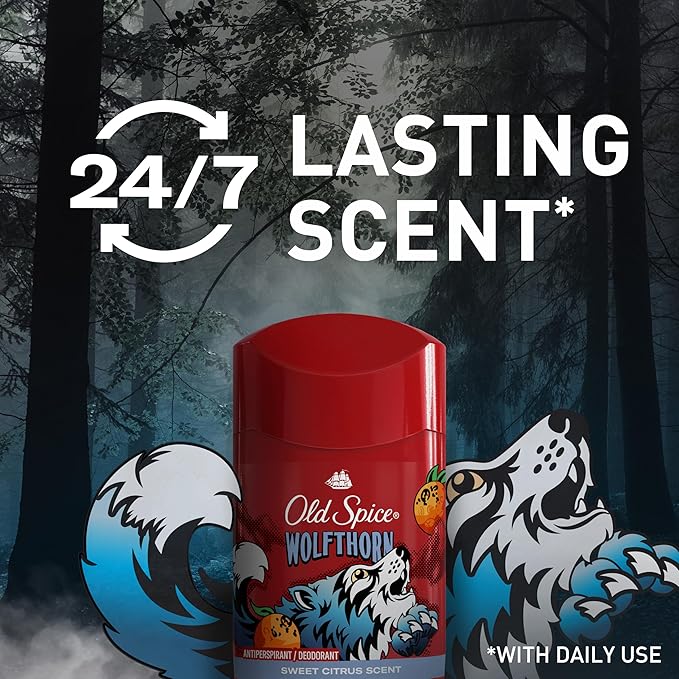 Old Spice Aluminum Free Deodorant for Men, 24/7 Odor Protection, 24/7 Freshness & Lasting Scent, Goes on Clear, Wolfthorn with Sweet Citrus Scent, 2.6 oz (Pack of 6)