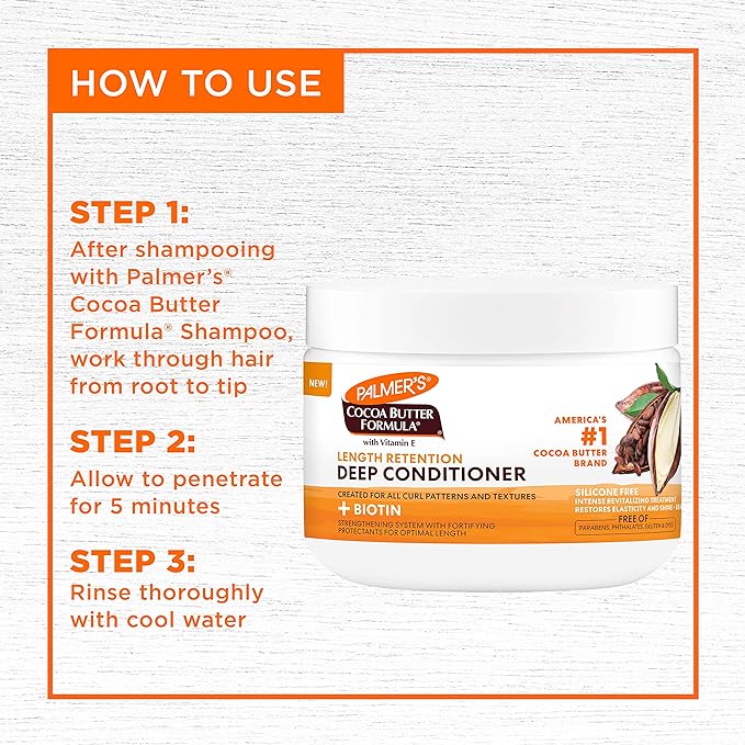 Palmer's Cocoa Butter & Biotin Length Retention Deep Conditioner, Strengthen, Nourish and Restore Elasticity and Shine, Suitable for All Curly Hair Patterns 8.5 Ounce