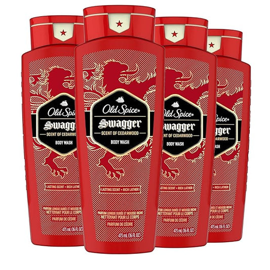 Old Spice Refreshing Body Wash for Men, 3X Defense, 24/7 Shower Fresh with Long Lasting Scent, Red Collection, Swagger with Cedarwood Scent, 16 oz (Pack of 4)