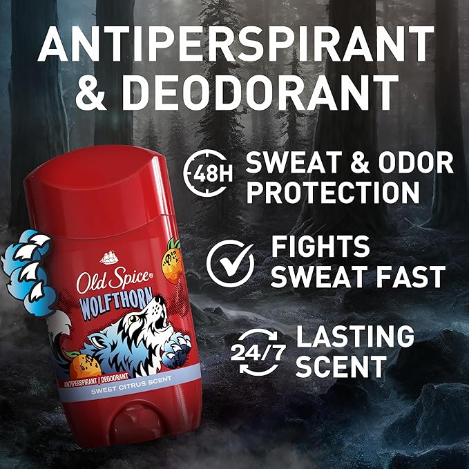 Old Spice Aluminum Free Deodorant for Men, 24/7 Odor Protection, 24/7 Freshness & Lasting Scent, Goes on Clear, Wolfthorn with Sweet Citrus Scent, 2.6 oz