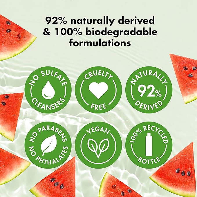 Love Beauty and Planet Plant-Based Body Wash Hydrate and Restore Skin Watermelon and Hyaluronic Acid Made with Plant-Based Cleansers and Skin Care Ingredients, 100% Biodegradable 20 fl oz