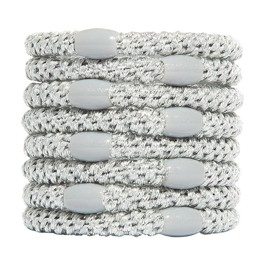 L. Erickson Grab & Go Pony - Metallic Silver - 8 Pack Ponytail Holder Hair Ties