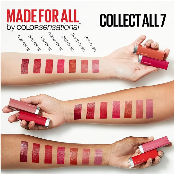 Maybelline Color Sensational Made for All Lipstick, Crisp Lip Color & Hydrating Formula, Ruby For Me, Red, 1 Count