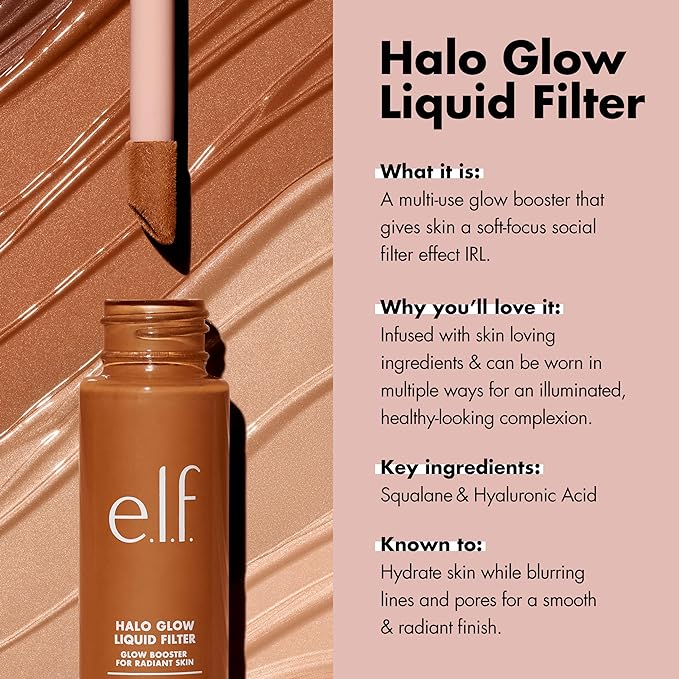 e.l.f. Halo Glow Liquid Filter, Complexion Booster For 3.5 Medium