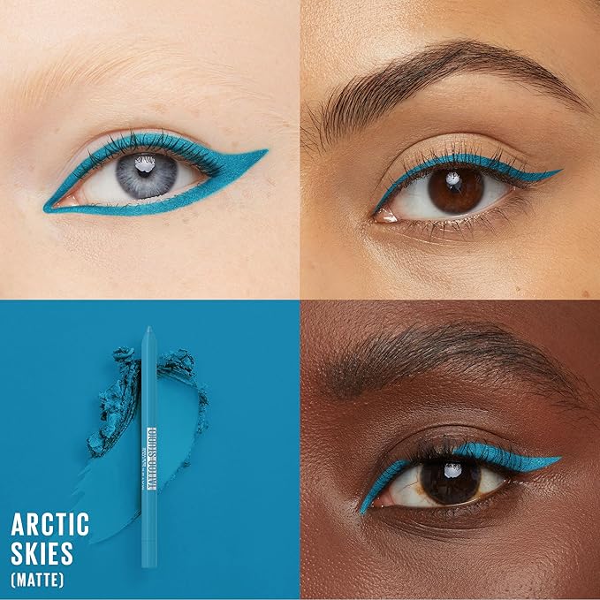 MAYBELLINE New York Tattoo Studio Long-Lasting Sharpenable Eyeliner Pencil, Glide on Smooth Gel Pigments with 36 Hour Wear, Waterproof Arctic Skies 0.04 oz
