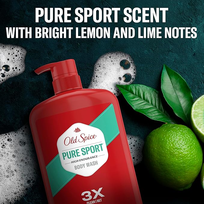 Old Spice Refreshing Body Wash for Men, High Endurance, 3X Defense, 24/7 Shower Fresh with Long Lasting Scent, Pure Sport Scent, 33.4 oz (Pack of 4)