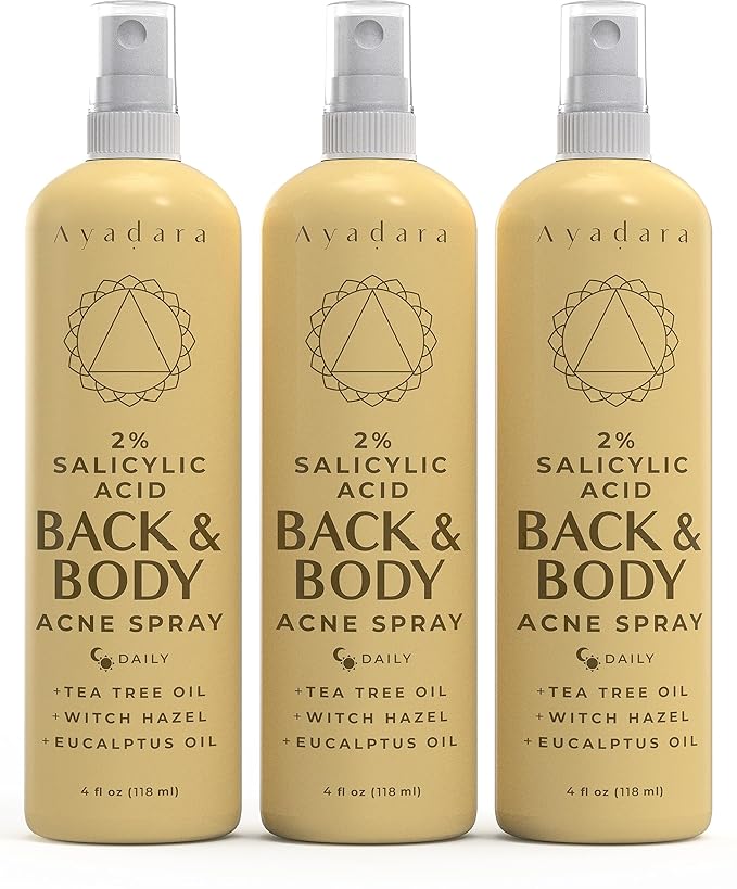 Acne Treatment Body Spray with 2% Salicylic Acid, Tea Tree Scent, for All Hair Types, Soothing and Moisturizing, 3-Pack
