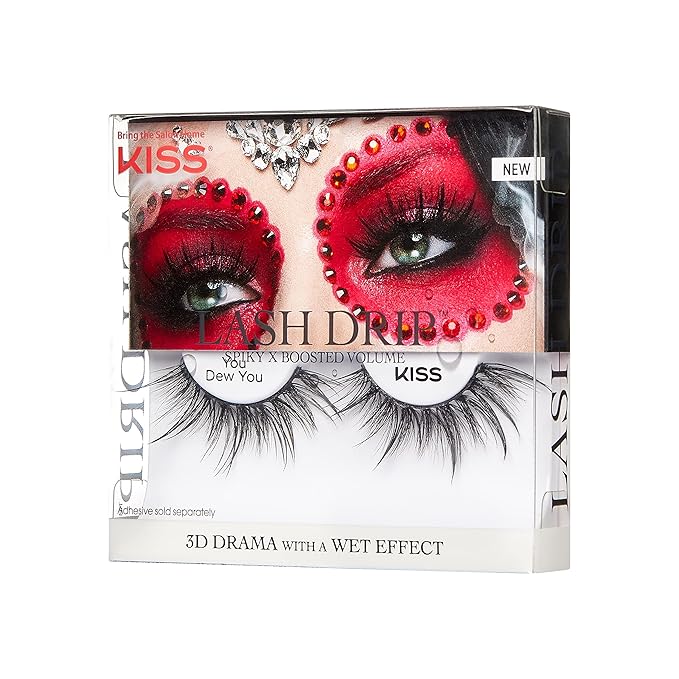 KISS Halloween Lash Drip False Eyelashes, Spiky X Boosted Volume, Unique Wet Look Hydrated Effect, Multi-Length Rewearable Fake Eyelashes, Wispy Crisscross Lash Pattern, Style ‘You Dew You’, 1 Pair, Packaging May Vary