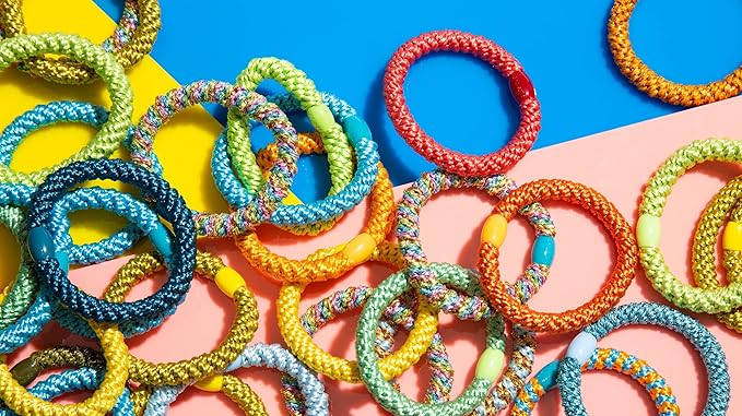 L. Erickson Grab & Go Pony - Caribbean - 8 Pack Ponytail Holder Hair Ties - Blue Mix