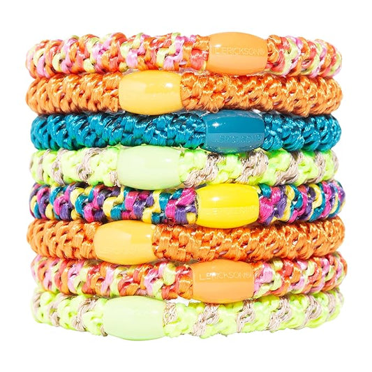 L. Erickson Grab & Go Pony - Monkey Business - 8 Pack Ponytail Holder Hair Ties - Orange Neon Mix 90s